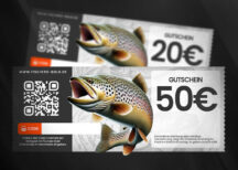 Angel Gutscheine mit Forellen Motiv mit 20 bis 50 Euro Einkaufswert.