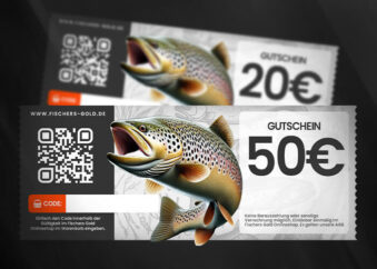 Angel Gutscheine mit Forellen Motiv mit 20 bis 50 Euro Einkaufswert.