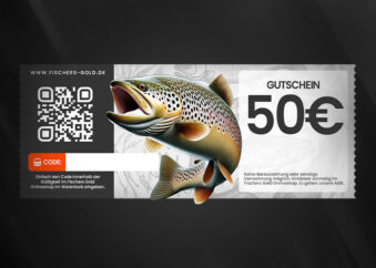 Angel Gutschein mit Motiv Forelle im Wert von 50 Euro.