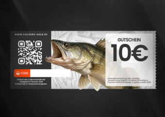 Angel Gutschein mit Motiv Zander im Wert von 10 Euro.