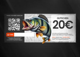 Angelgutschein im Wert von 20 Euro für Angler mit Barsch Motiv