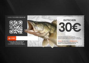 Geschenkgutschein für Angler mit Zander Motiv zum verschenken im Wert von 30 Euro