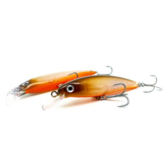 Handgestalteter Twitchbait Wobbler in der Farbe Weißfisch Orange Kaffeebraun.
