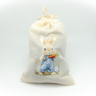 Geschenk für Angler zu Ostern, Stoffbeutel für Angelköder mit Oster-Motiv. Beispiel 1