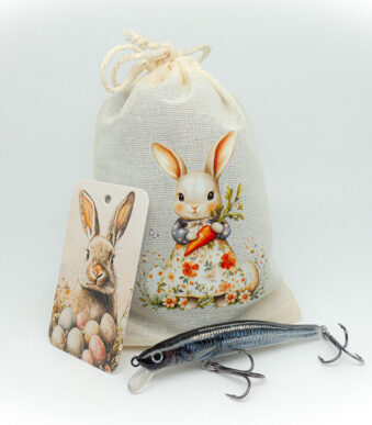 Geschenk für Angler zu Ostern, Stoffbeutel für Angelköder zum verschenken.