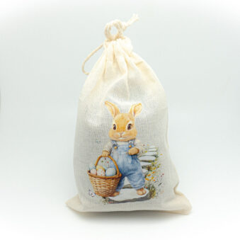 Geschenk für Angler zu Ostern, Stoffbeutel für Angelköder mit Oster-Motiv. Beispiel 3