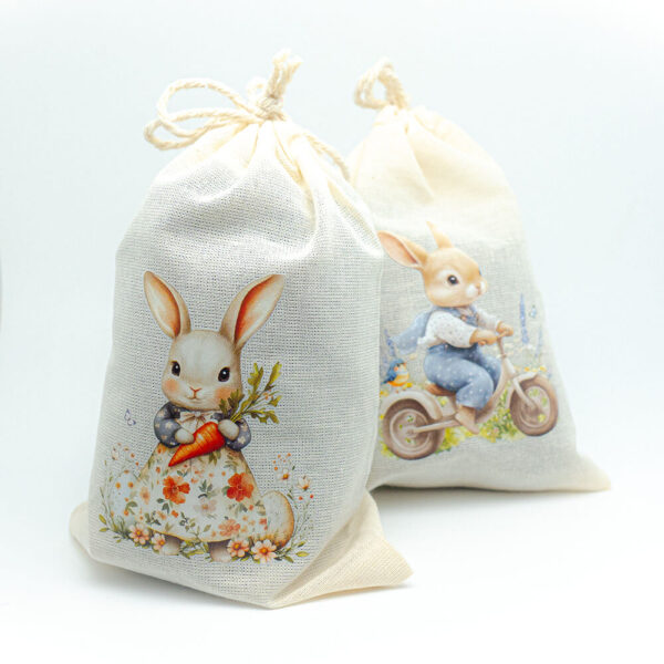 Geschenk für Angler zu Ostern, Stoffbeutel für Angelköder mit Oster-Motiv.