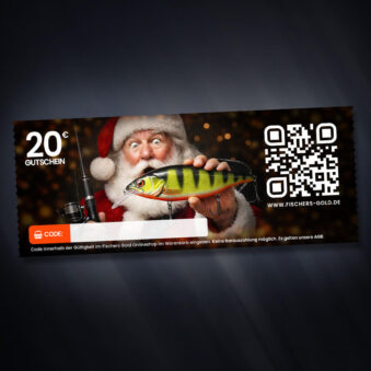 gutschein für Angler zu Weihnachten im Wert von 20 Euro zum ausdrucken oder versenden.