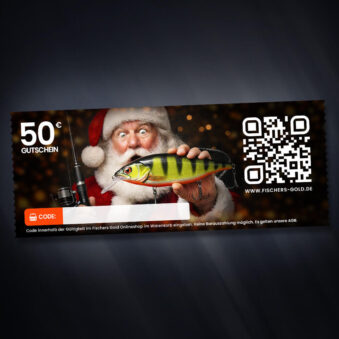 gutschein für Angler zu Weihnachten im Wert von 50 Euro zum ausdrucken oder versenden.