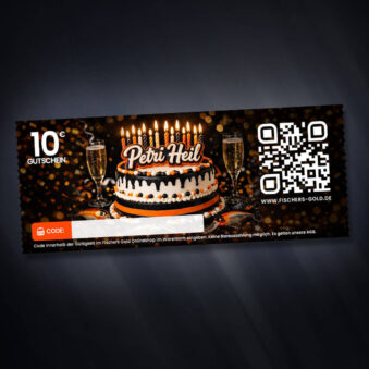 Gutschein für Angler zum Geburtstag im Wert von 10 Euro zum ausdrucken oder versenden.