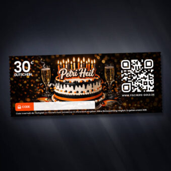 Gutschein für Angler zum Geburtstag im Wert von 30 Euro zum ausdrucken oder versenden.