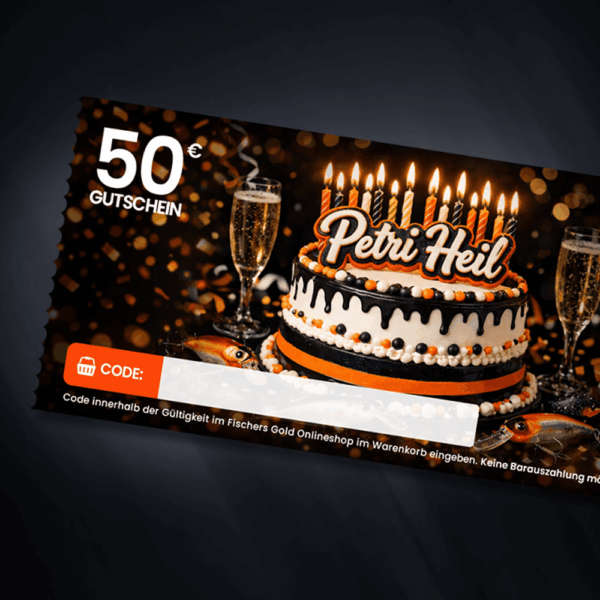 Gutschein für Angler zum Geburtstag zum ausdrucken oder digital zum verschenken.