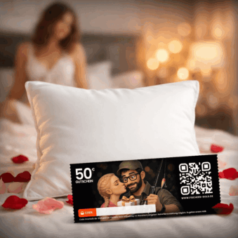Gutschein für Angler zum Valentinstag, Beispielbild.