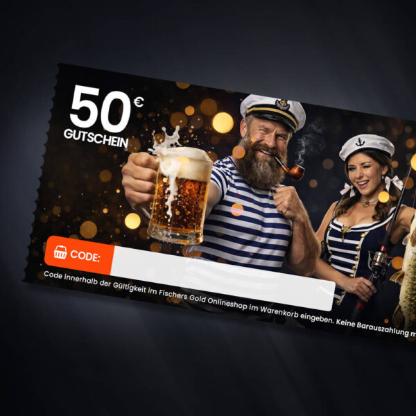 Gutschein für Angler zum Vatertag im Wert von 10 bis 50 Euro zum ausdrucken oder digital versenden.