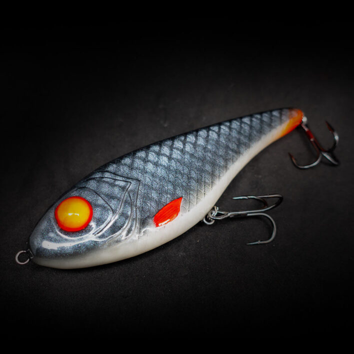 Hechtköder Angelköder Jerkbait in der Farbe UV/Anthrazit.