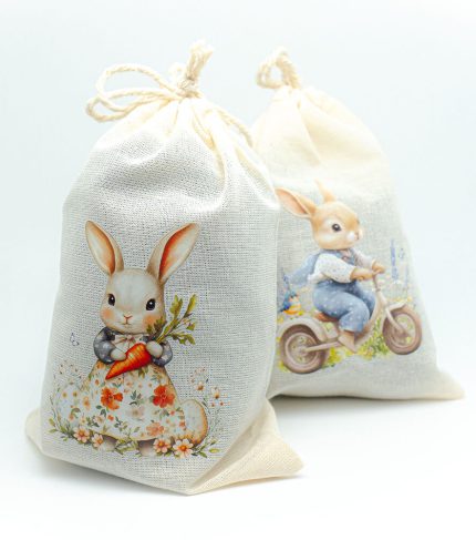 Geschenk für Angler zu Ostern, Stoffbeutel für Angelköder mit Oster-Motiv.